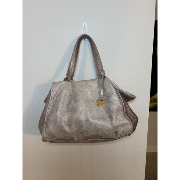 Laura Di Maggio Milano Leather Metallic Taupe Shoulder Bag Italy Designer - Picture 2 of 6
